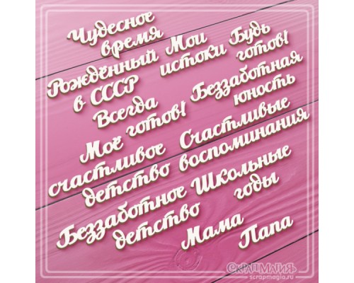 Набор чипборда "Рожденный в СССР. Надписи", 12 фраз, СкрапМагия Набор чипборда "Рожденный в СССР. Надписи", 12 фраз, СкрапМагия