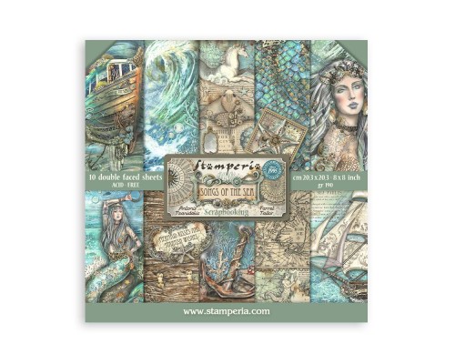 Набор бумаги "Songs of the Sea" 20,3 х 20,3 см., 10 листов, Stamperia
